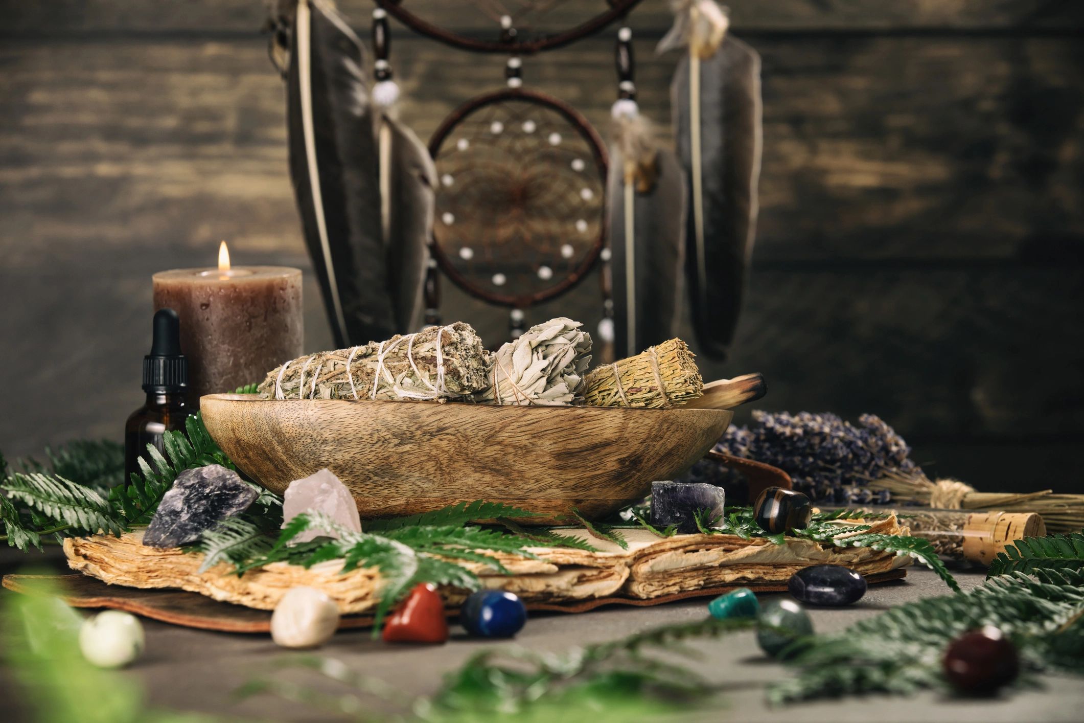 mystical ritual candles and herbs